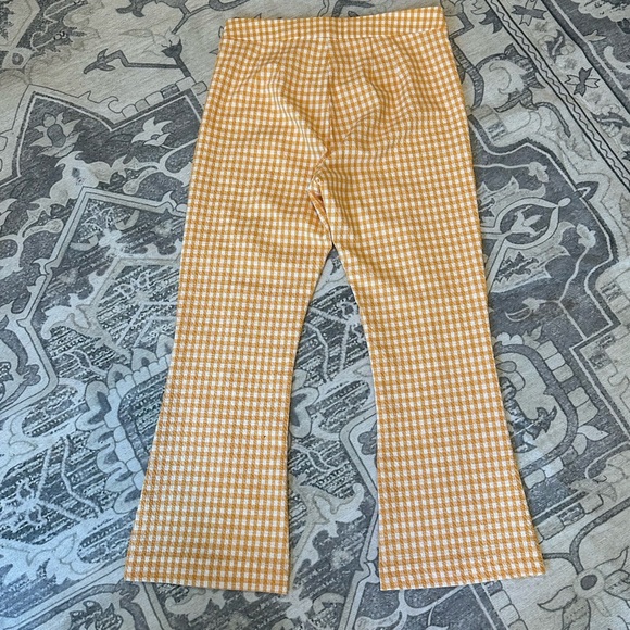 Bershka Women's Yellow Checkered Cropped Kick Flare Pants size 8 - Picture 7 of 8